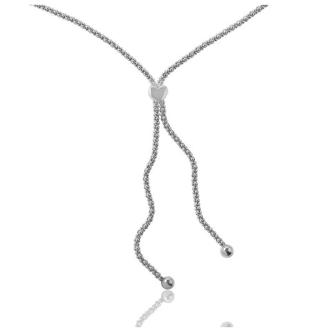 .925 Sterling Silver Rhodium Plated Lariat Heart Italian Necklace