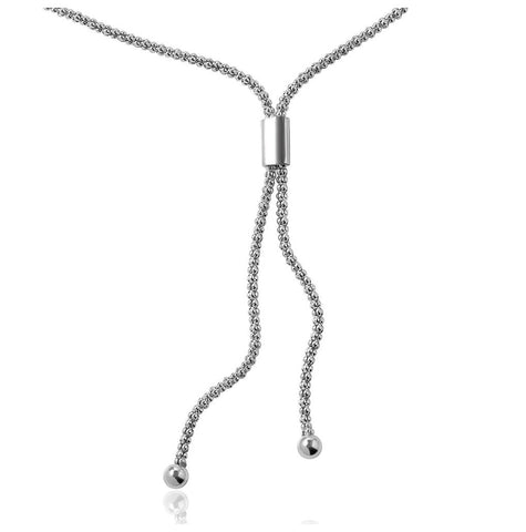 .925 Sterling Silver Rhodium Plated Lariat Bar Italian Necklace