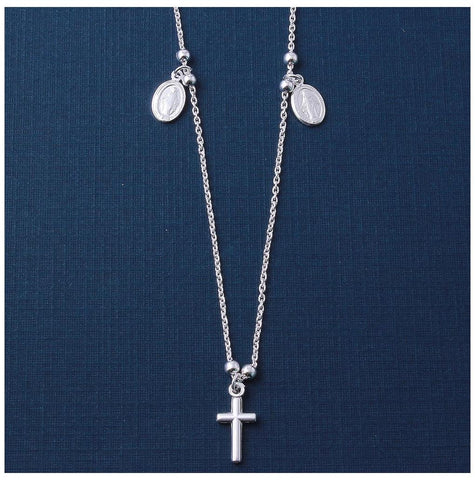 .925 Sterling Silver High Polished Cross And Charms Necklace