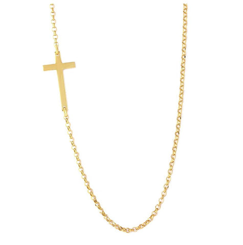 .925 Sterling Silver Gold Plated Rolo Necklace With Cross