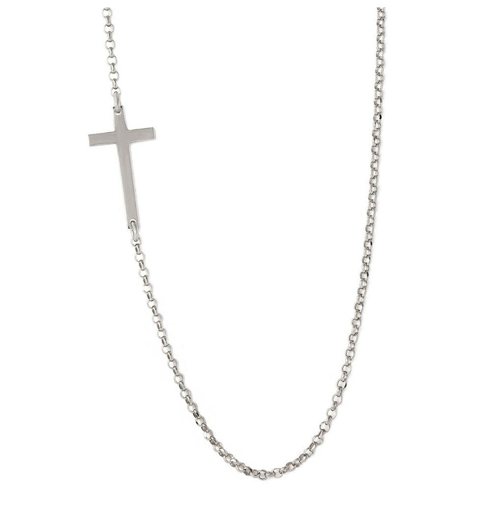 .925 Sterling Silver Rhodium Plated Rolo Necklace With Cross