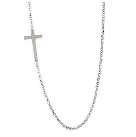 .925 Sterling Silver Rhodium Plated Rolo Necklace With Cross