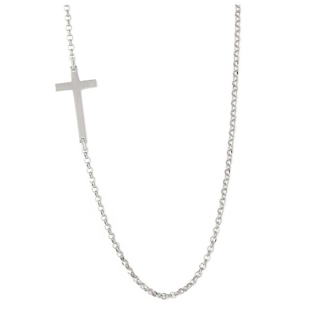 .925 Sterling Silver High Polished Rolo Necklace With Cross