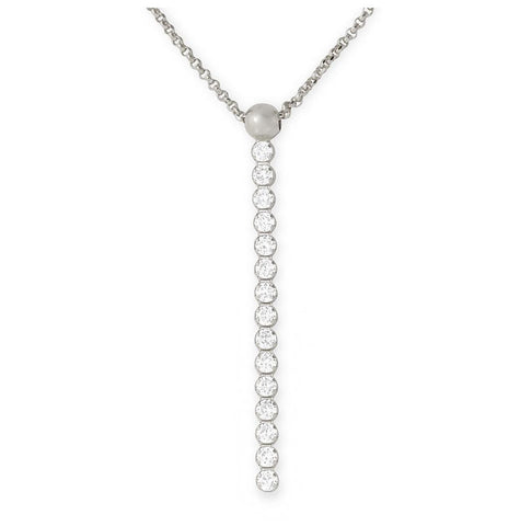 .925 Sterling Silver Rhodium Plated Cz Drop Necklace