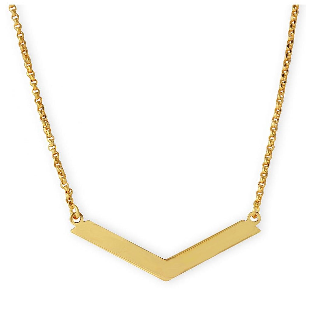 .925 Sterling Silver Gold Plated Wide V Accent Necklace