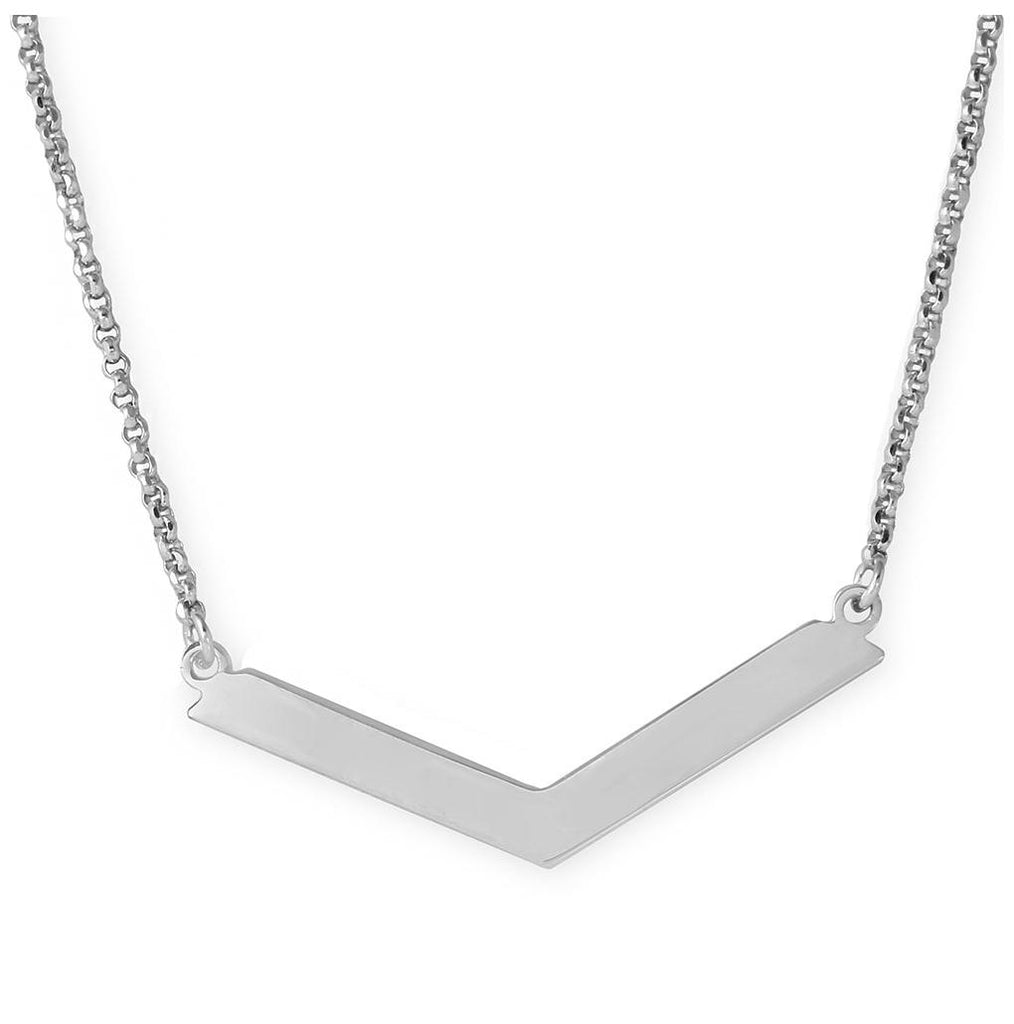 .925 Sterling Silver Rhodium Plated Wide V Accent Necklace