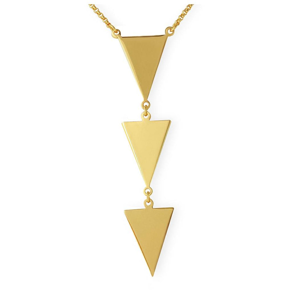 .925 Sterling Silver Gold Plated 3 Triangle Drop Necklace