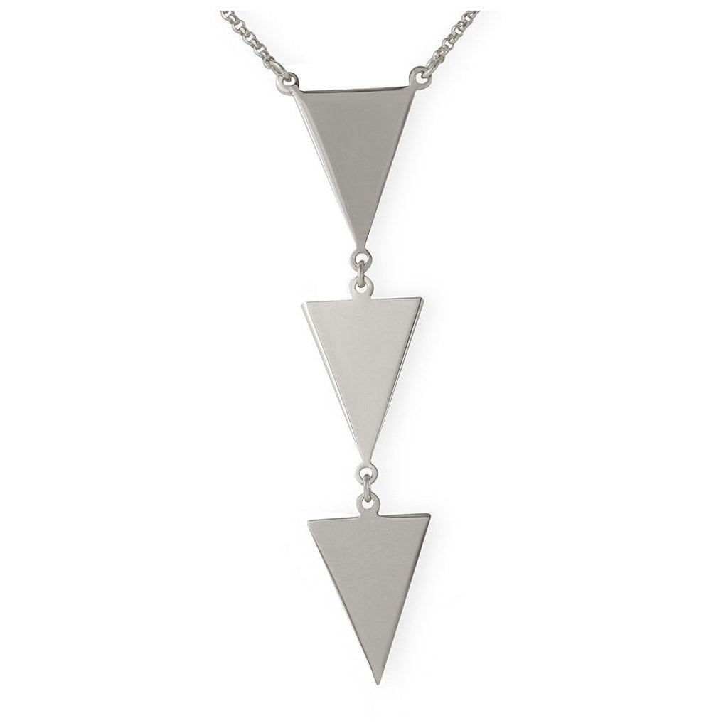 .925 Sterling Silver Rhodium Plated 3 Triangle Drop Necklace