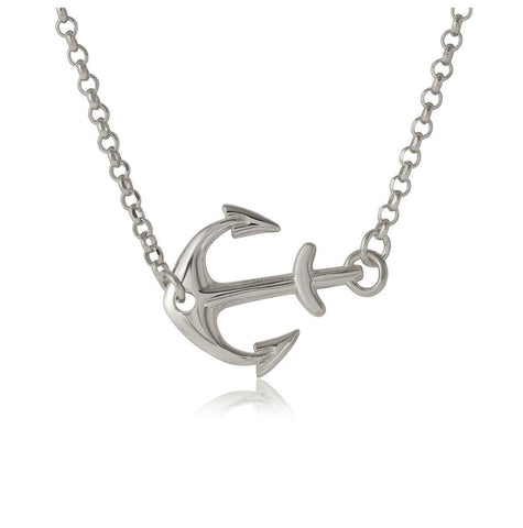 .925 Sterling Silver Rhodium Plated Anchor Necklace