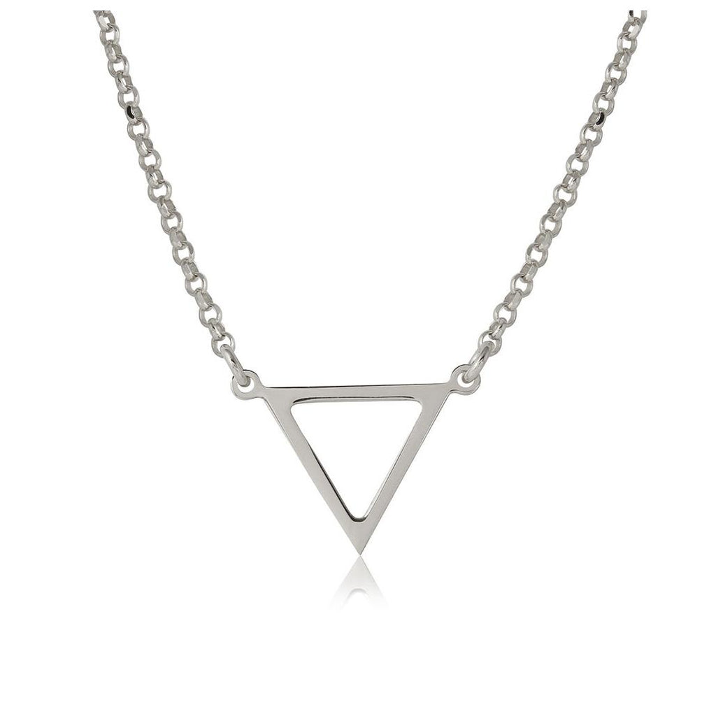 .925 Sterling Silver Rhodium Plated Open Triangle Charm Necklace