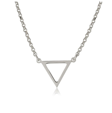 .925 Sterling Silver Rhodium Plated Open Triangle Charm Necklace