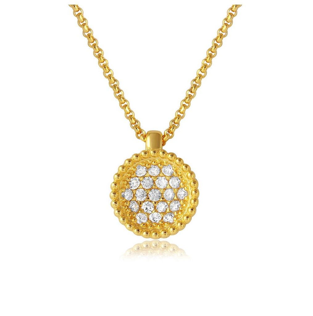 .925 Sterling Silver Gold Plated Cz Encrusted Round Bowl Pendant With Chain