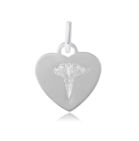 .925 Sterling Silver High Polished Heart Engravable Charm With Medical Sign