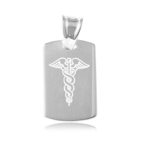 .925 Sterling Silver High Polished Dogtag Engravable Charm With Medical Sign