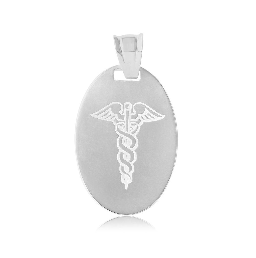 .925 Sterling Silver High Polished Oval Engravable Charm With Medical Sign