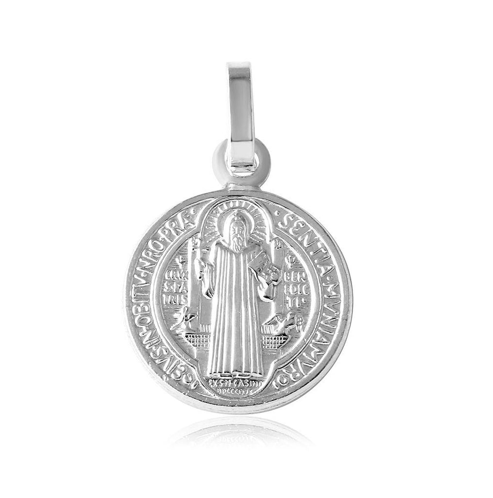 .925 Sterling Silver Rhodium Plated Saint Benedict Medallion