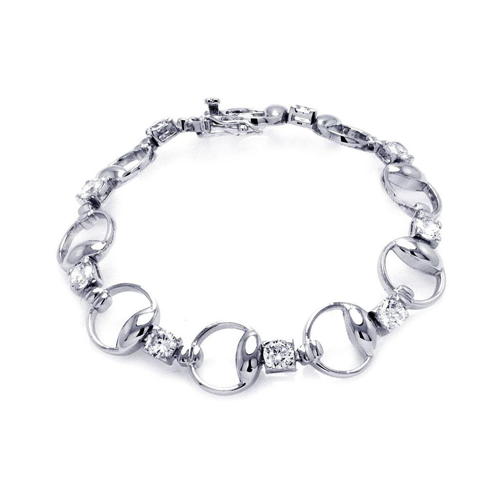 Brass Rhodium Plated Clear Cz Open Circle Bracelet