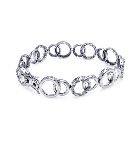 Brass Rhodium Plated Clear Cz Multi Circle Link Bracelet