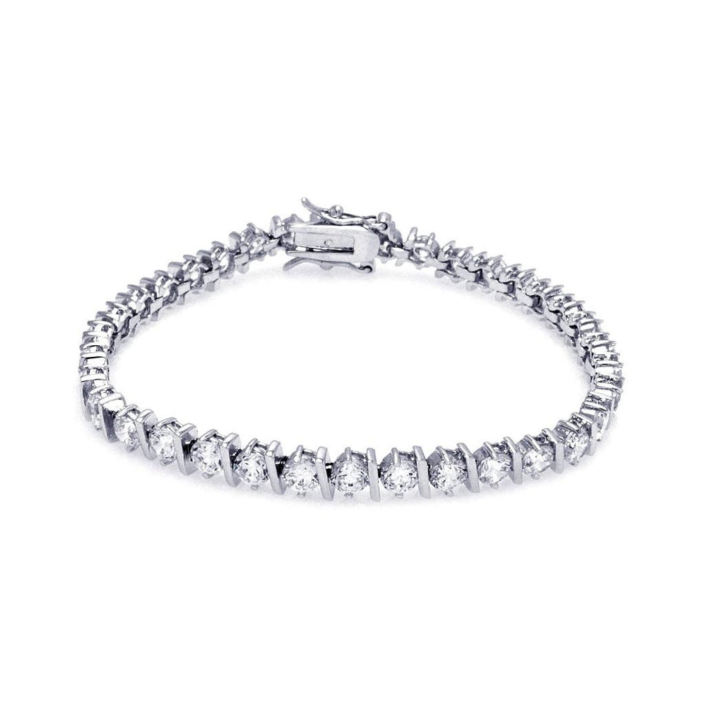 Brass Rhodium Plated Clear Cz Tennis Bracelet