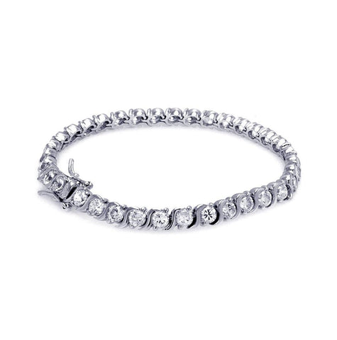 Brass Rhodium Plated Clear Cz Tennis Bracelet