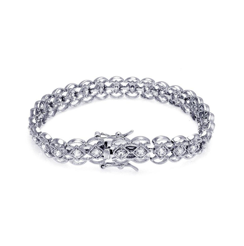 Brass Rhodium Plated Clear Cz Mesh Bracelet