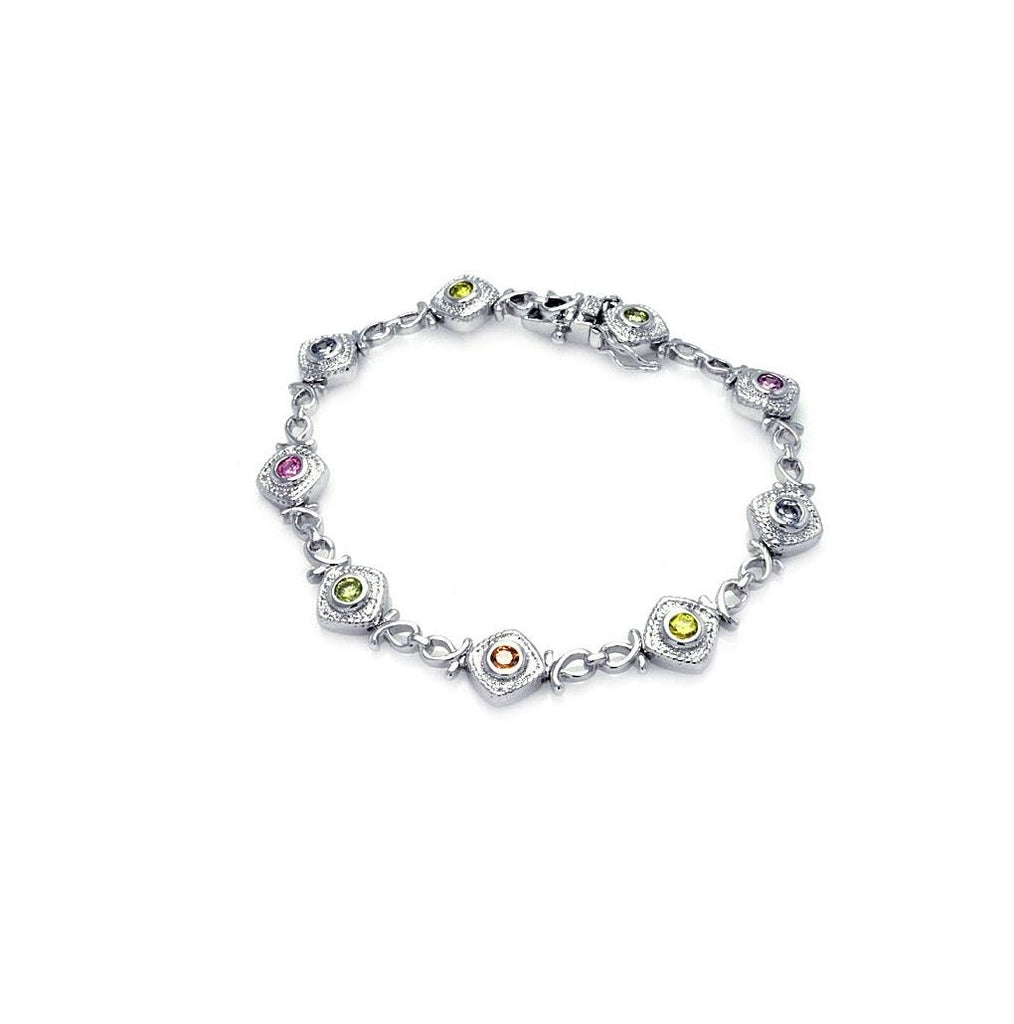 Brass Rhodium Plated Multi Cz Bracelet