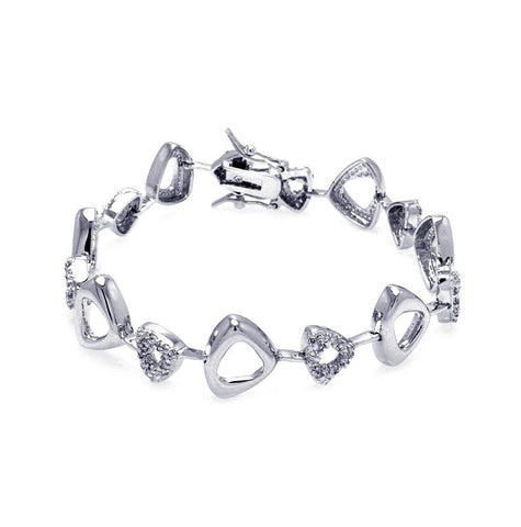 Brass Rhodium Plated Clear Cz Triangle Link Bracelet