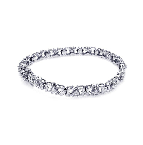 Brass Rhodium Plated Clear Cz Heart Link Bracelet