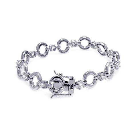 Brass Rhodium Plated Clear Cz Circle Link Bracelet