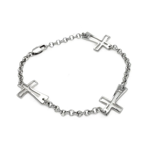 Brass Rhodium Plated Cross Accent Bracelet