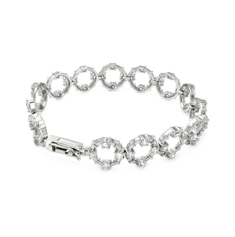 Brass Rhodium Plated Clear Cz Circle Link Bracelet