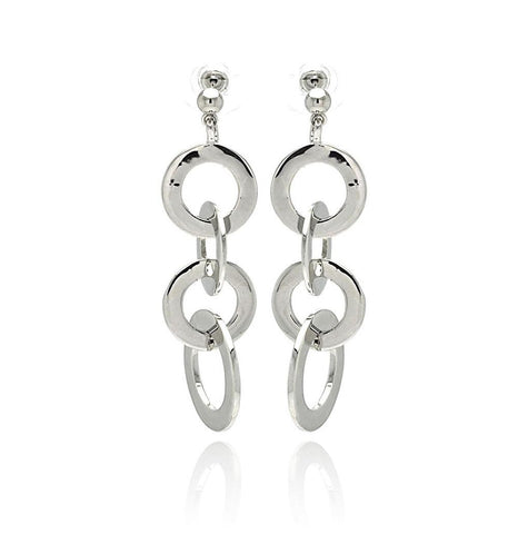 Rhodium Plated Brass Multi Circle Link Earring