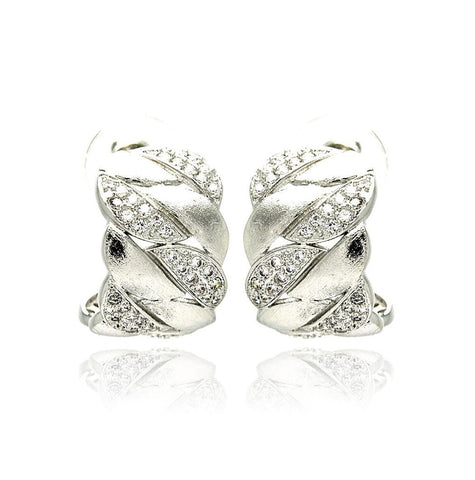 Rhodium Plated Brass Clear Cz Weave Earring