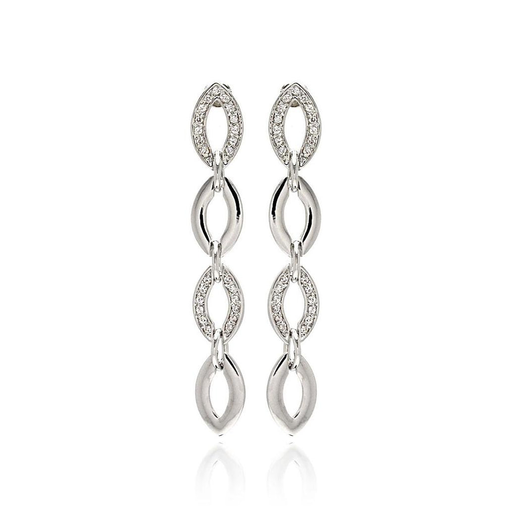 Rhodium Plated Brass Clear Cz Oval Link Earring