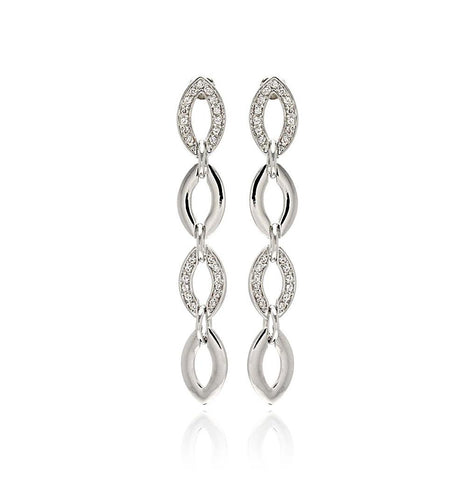 Rhodium Plated Brass Clear Cz Oval Link Earring