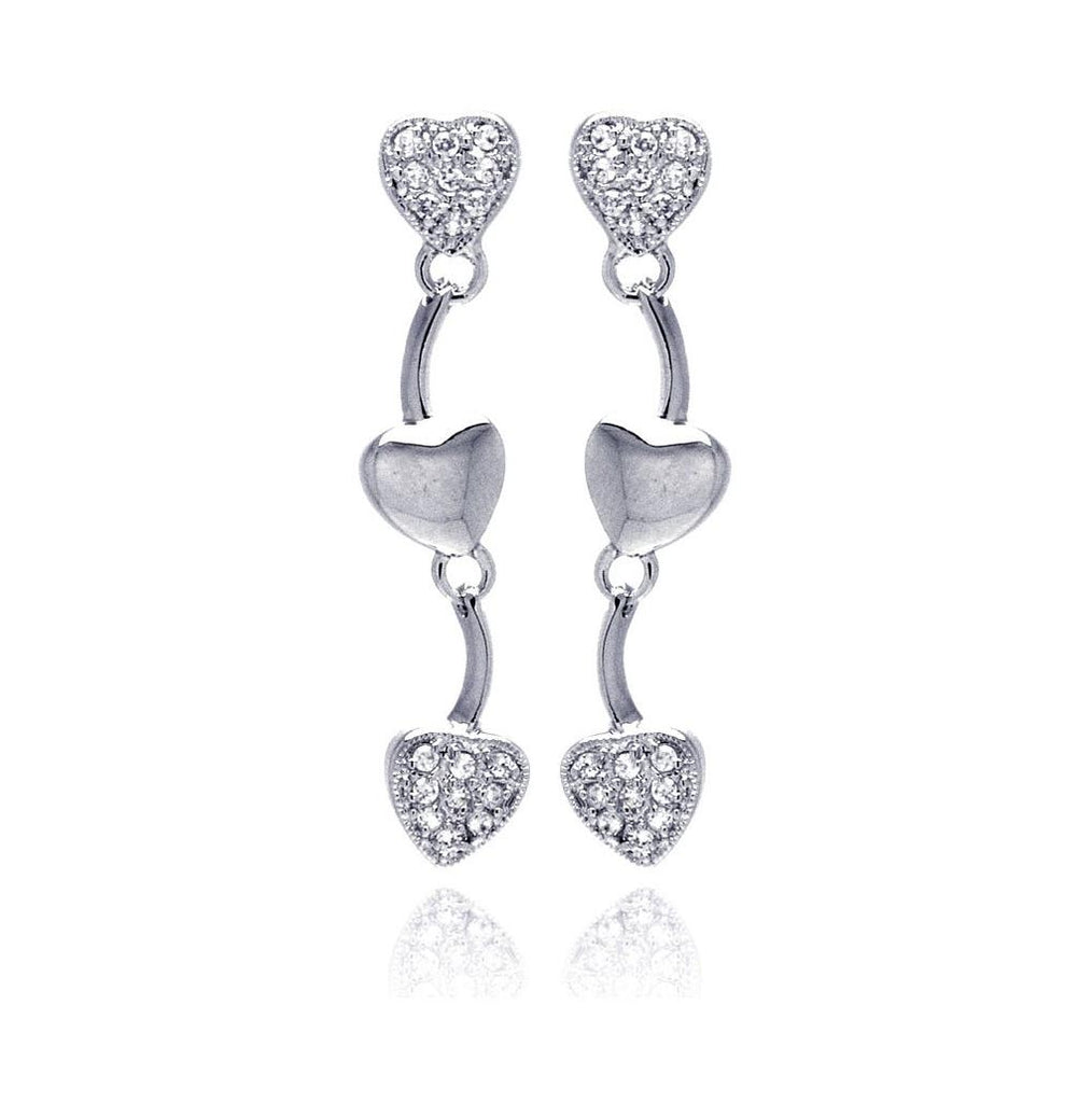 Rhodium Plated Brass Clear Cz Heart Dangling Earring