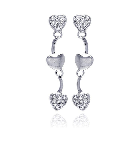 Rhodium Plated Brass Clear Cz Heart Dangling Earring