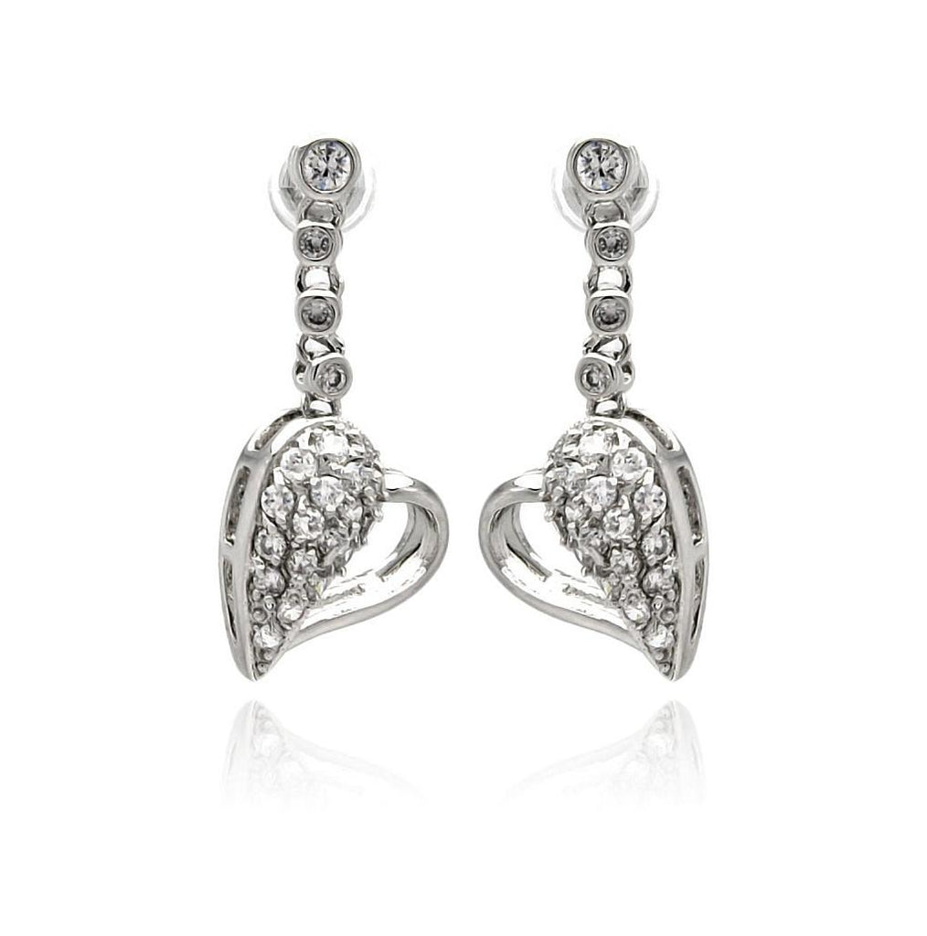 Rhodium Plated Brass Clear Cz Heart Earring