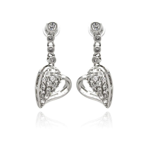 Rhodium Plated Brass Clear Cz Heart Earring