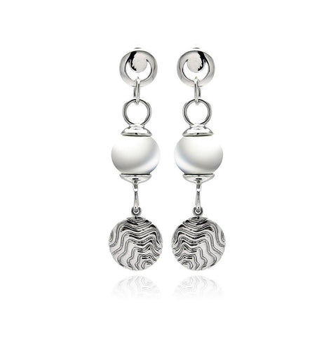 Rhodium Plated Brass Hanging Pearl Earring