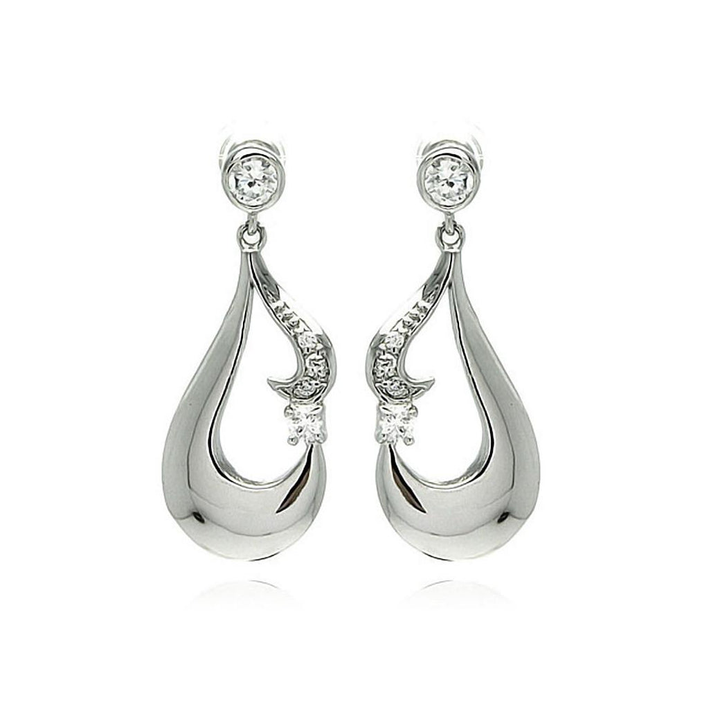 Rhodium Plated Brass Clear Cz Hook Earring