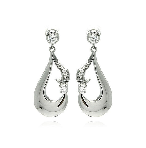 Rhodium Plated Brass Clear Cz Hook Earring