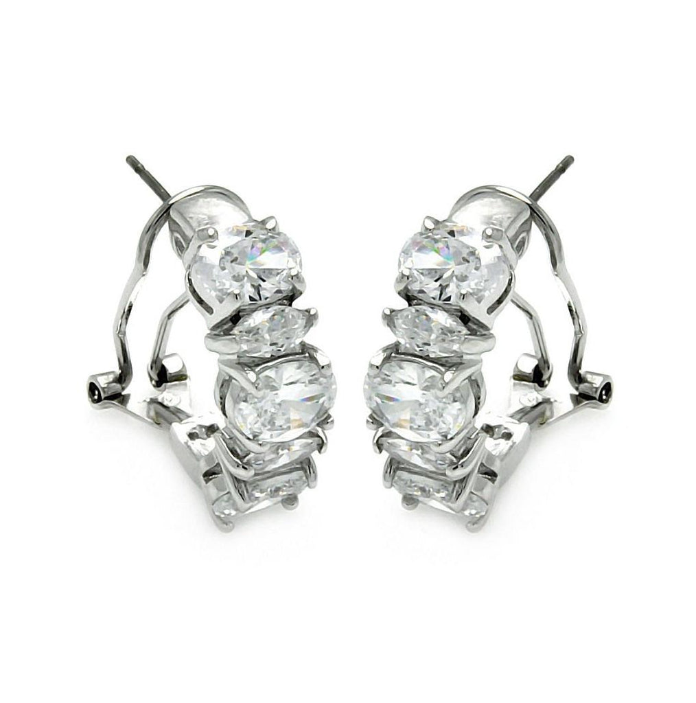 Rhodium Plated Brass Multi Shape Clear Cz Leverback Earring