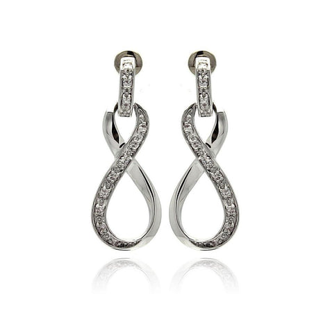 Rhodium Plated Brass Clear Cz Figure 8 Earring