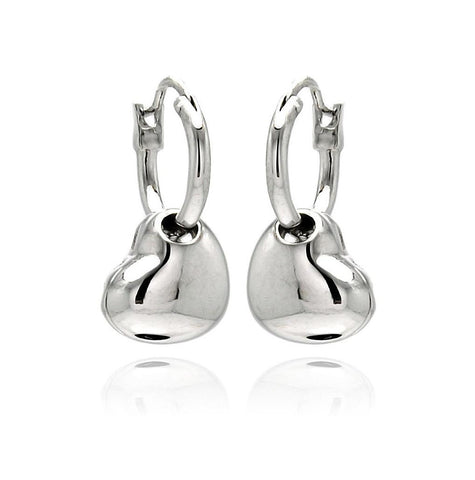 Rhodium Plated Brass High Polished Heart Shape Earring