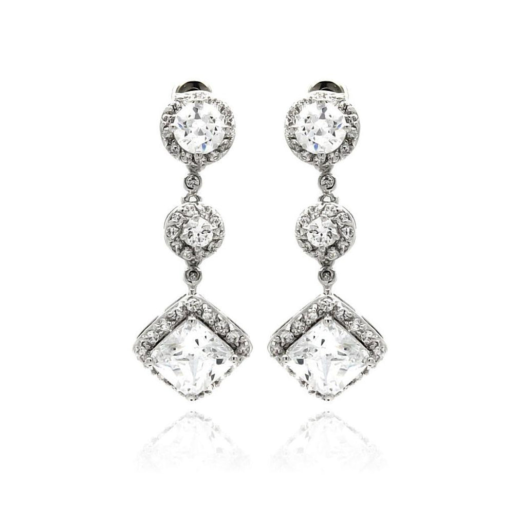 Rhodium Plated Brass Trio Clear Cz Earring