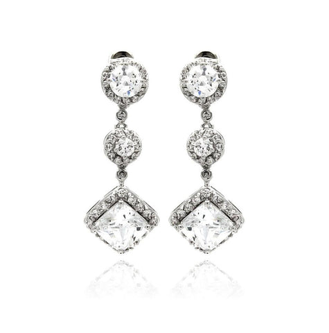 Rhodium Plated Brass Trio Clear Cz Earring