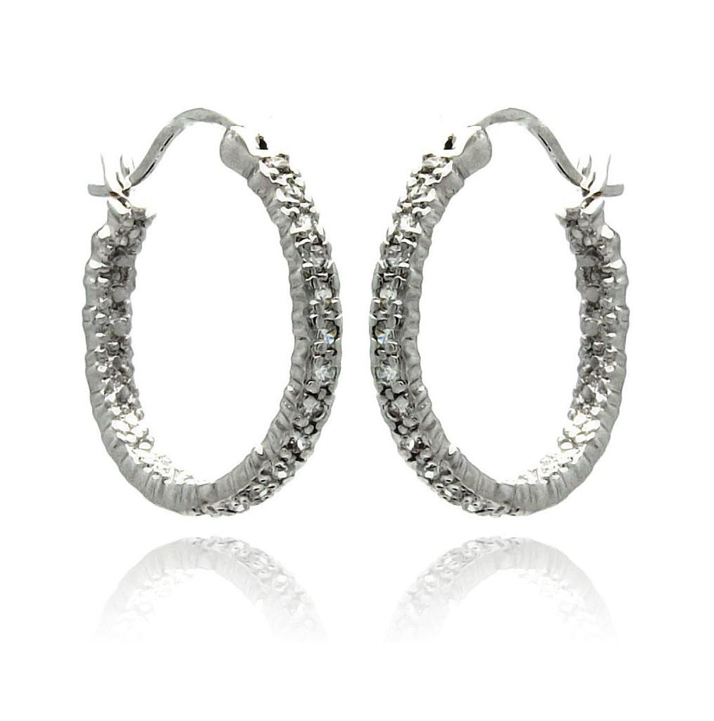 Rhodium Plated Brass Clear Cz Hoop Earring