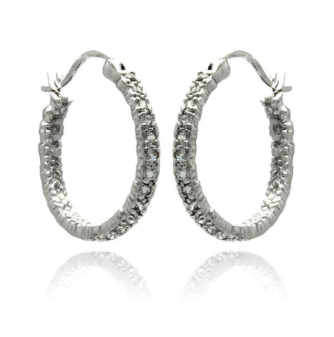 Rhodium Plated Brass Clear Cz Hoop Earring