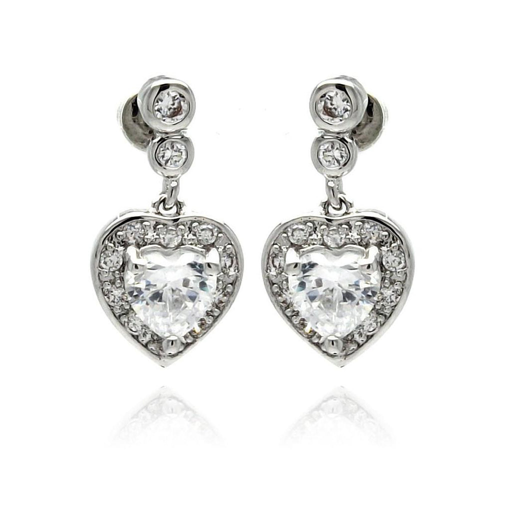 Rhodium Plated Brass Clear Cz Heart Earring